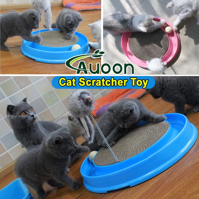 AUOON Cat Scratcher Toy - Cat Scratch Pad with Cat Toy Ball Track and Plush Mouse Toy for Indoor Cats and Kittens (Blue) - Image 5